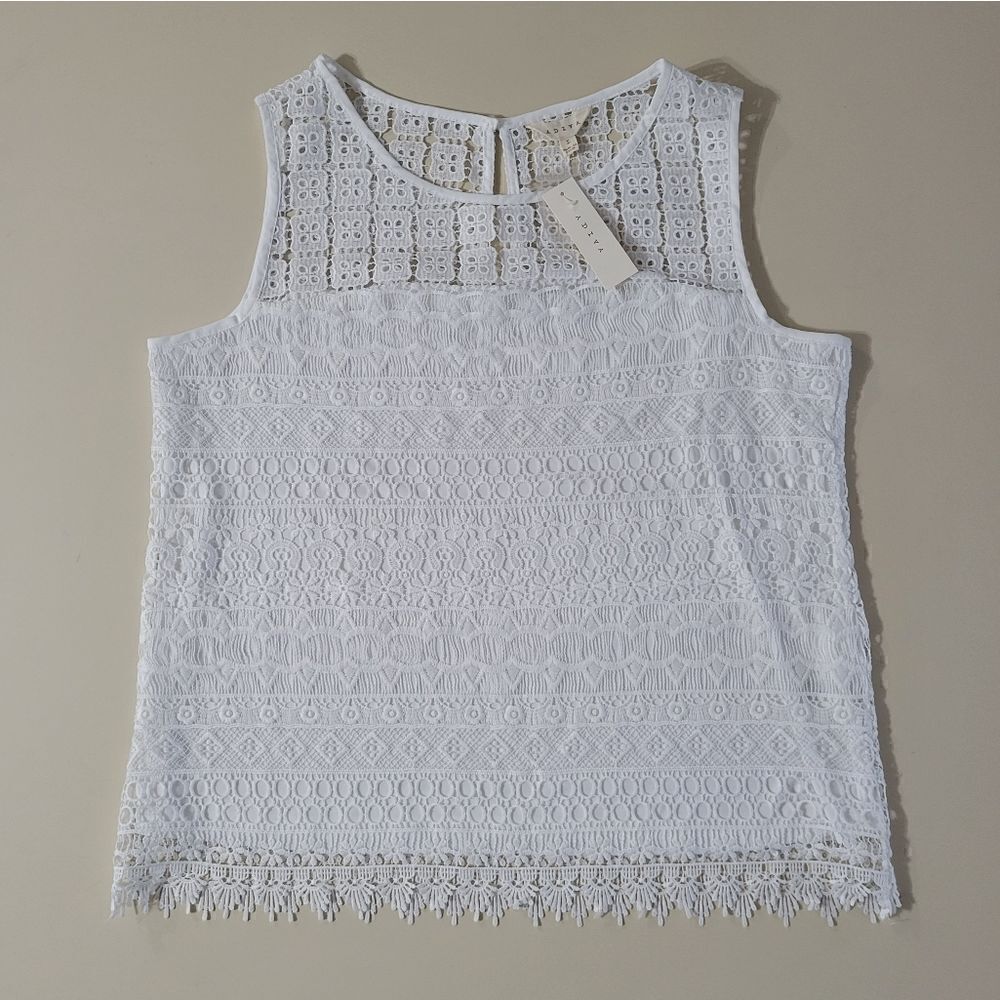 Adiva Women's White Lined Lace Tank Top